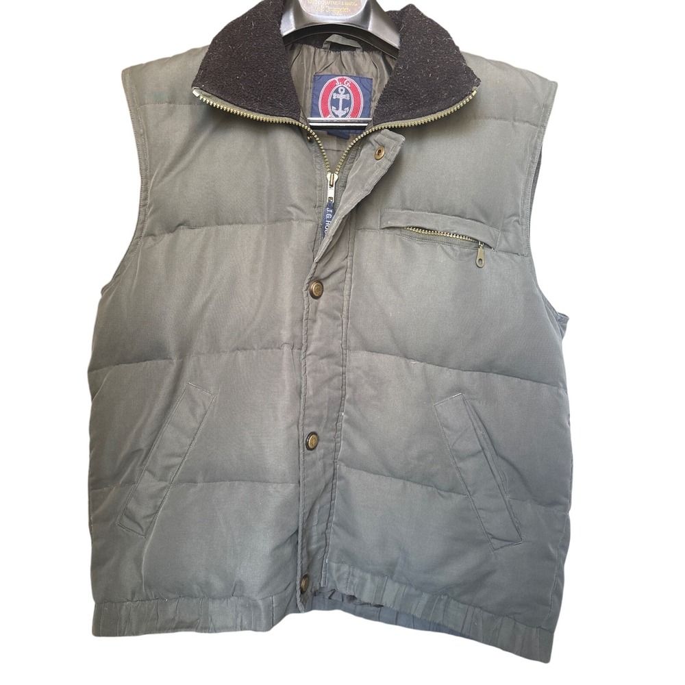 VTG J.G. Hook Mens Olive Green Down Waterfowl Puffer Vest Full Zip Buttons‎ Sz M
